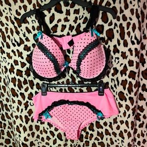 Pink and Black Polkadots Bra and Panty Set